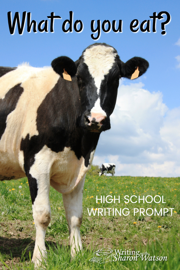 High School Writing Prompt - What do you eat? In honor of World Vegetarian Day, this high school writing prompt asks you to think about what you eat and defend your position. #homeschool #homeschoolwriting #writingprompts #highschool #worldvegetarianday