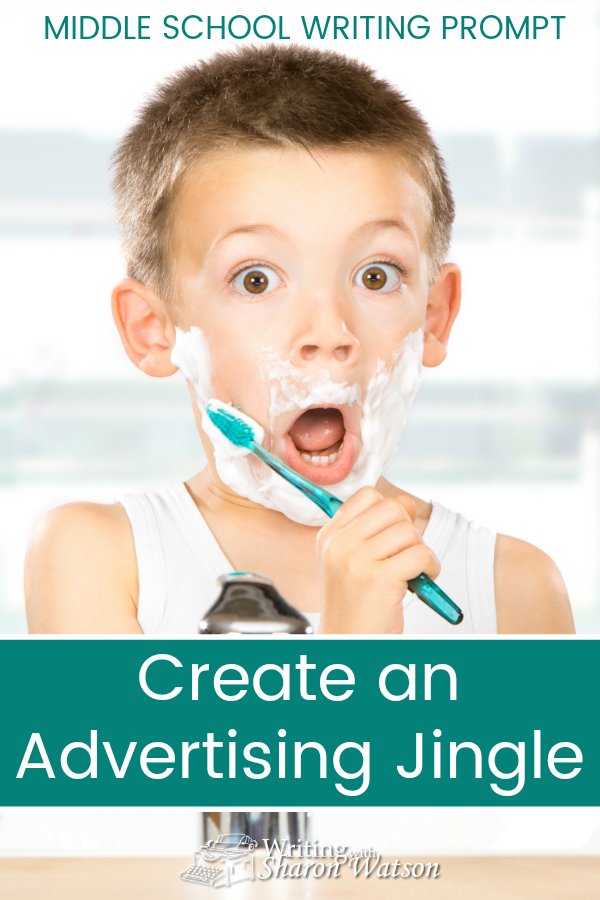 Middle School Writing Prompt - You are surrounded by advertising jingles, those little songs that accompany TV or radio advertisements. Create one of your own in this writing prompt! #homeschool #homeschoolwriting #writingprompts #middleschool