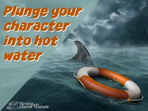 Illustration of a lifebuoy adrift in the ocean surrounded by hungry sharks